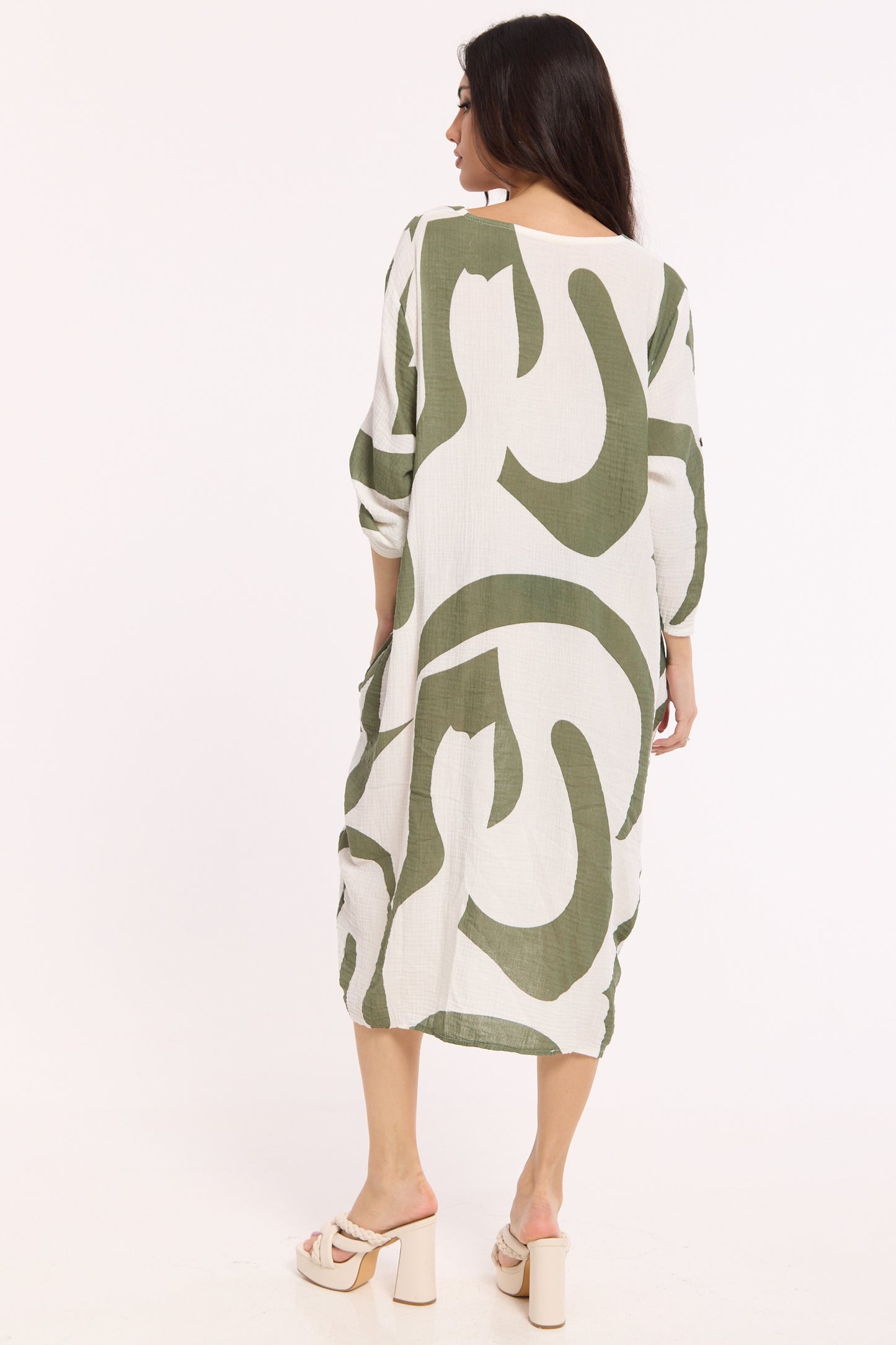 
                  
                    Abstract Print V Neck Midi Smock Dress
                  
                