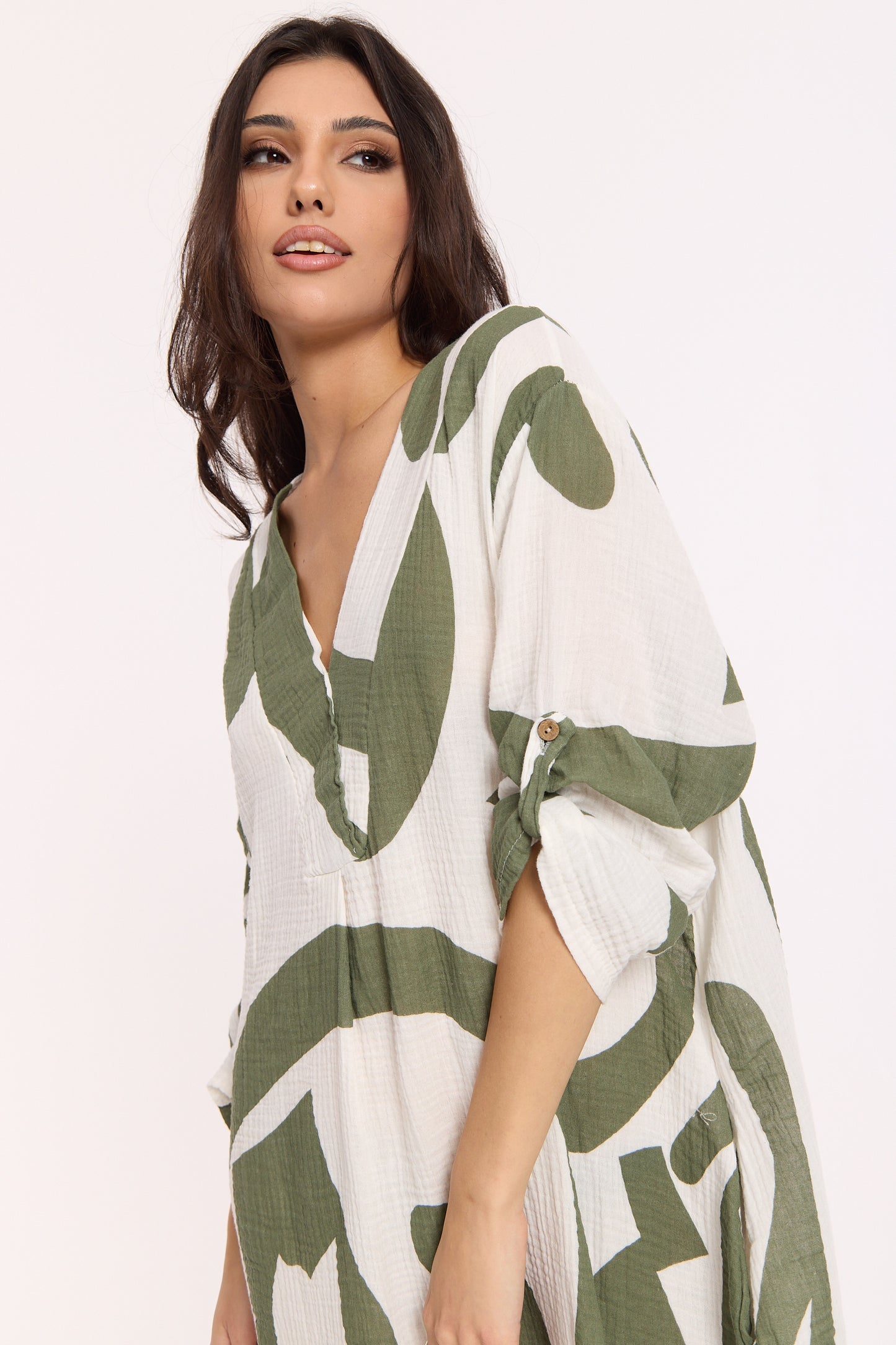 
                  
                    Abstract Print V Neck Midi Smock Dress
                  
                
