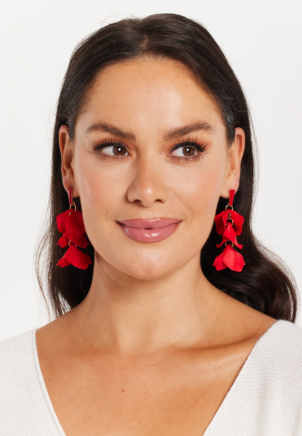 Red Petal Dangly Earrings