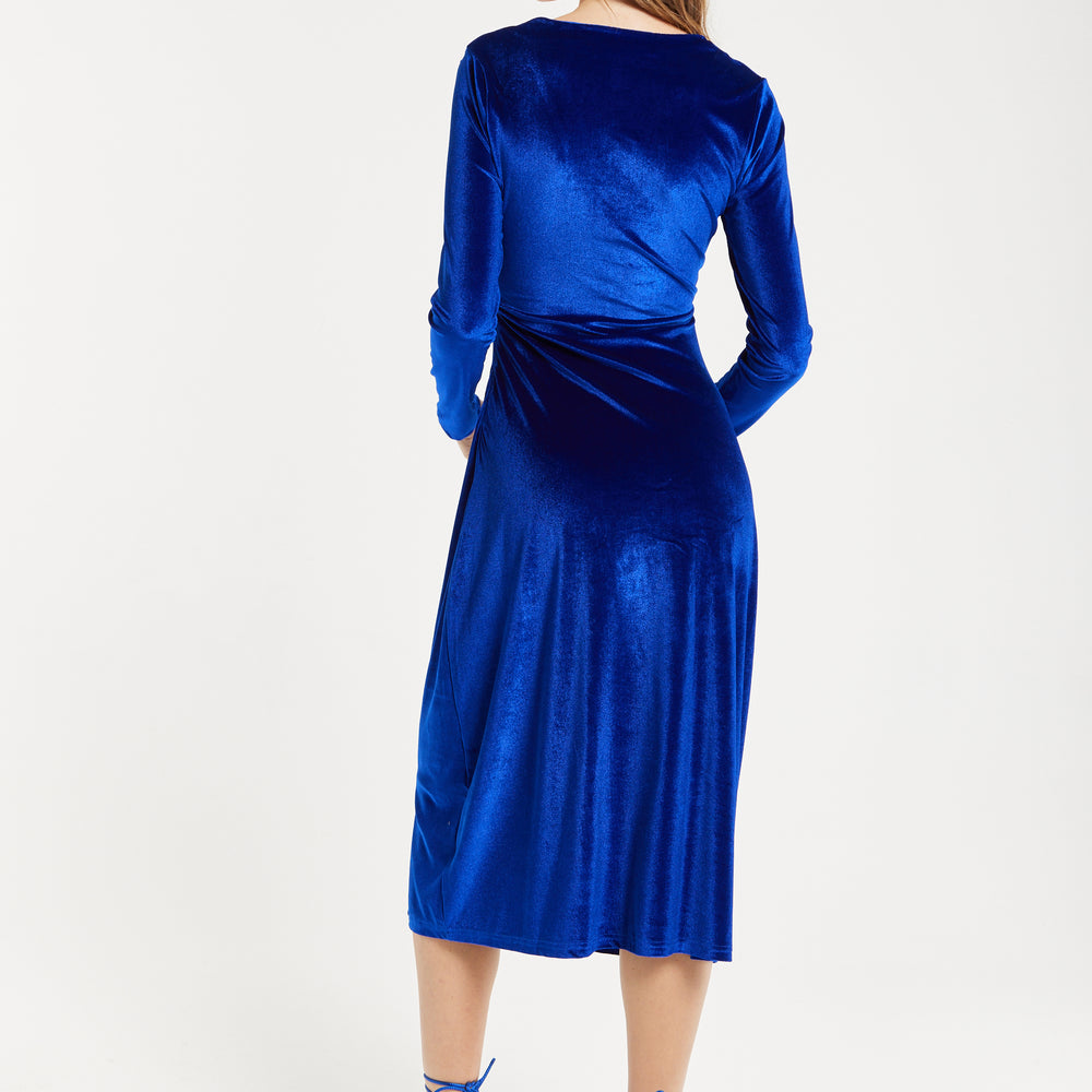 
                  
                    Women's Midi Dress in Royal Blue Velvet with Long Sleeves - Liquorish
                  
                