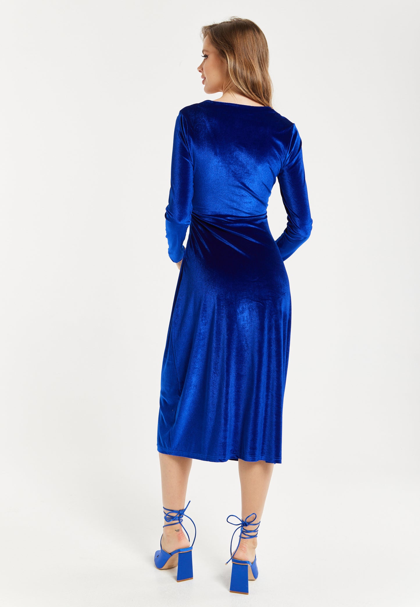 
                  
                    Women's Midi Dress in Royal Blue Velvet with Long Sleeves - Liquorish
                  
                