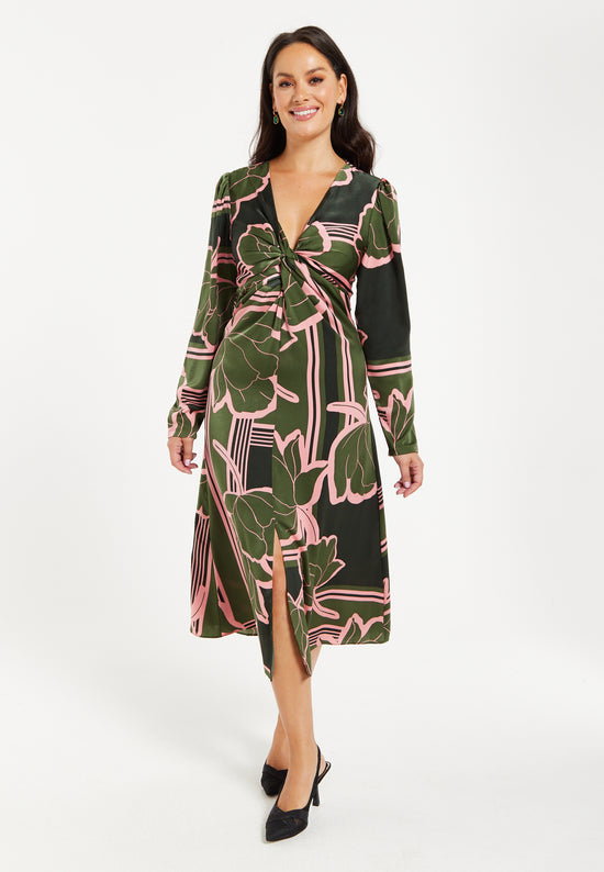 liquorish a line lace detail midi dress in floral print Mini Shift Dress in Stretch Linen main image 0