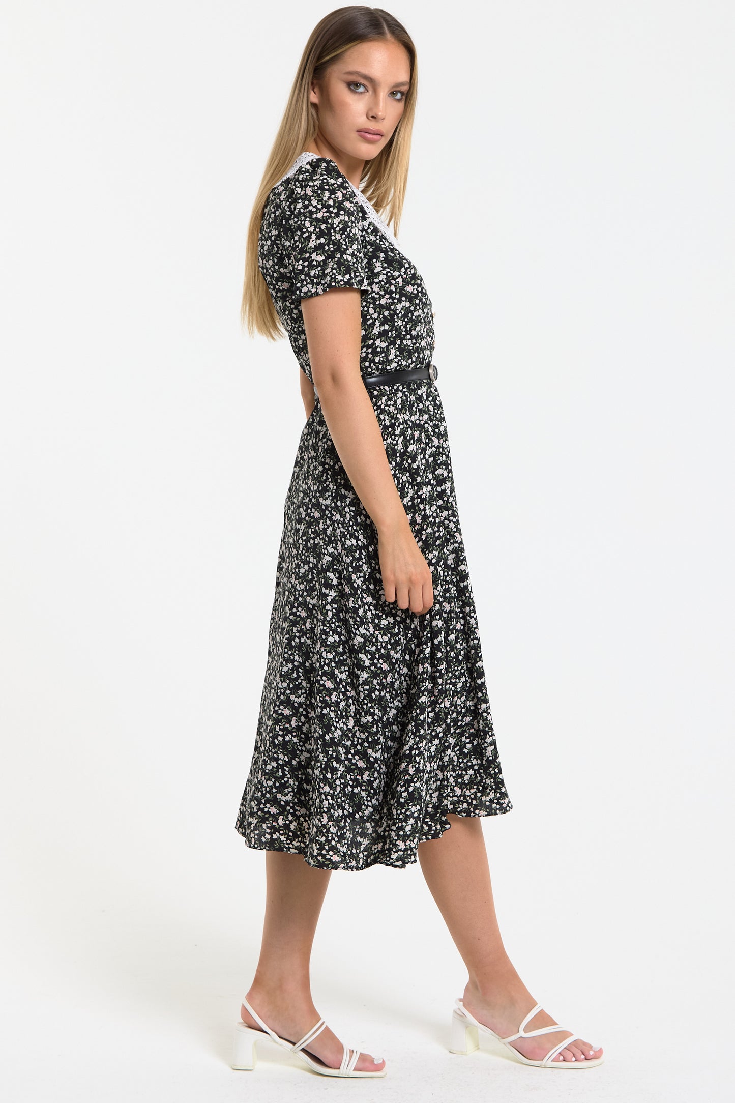 
                  
                    Black Floral Lace Collar Midi Dress
                  
                