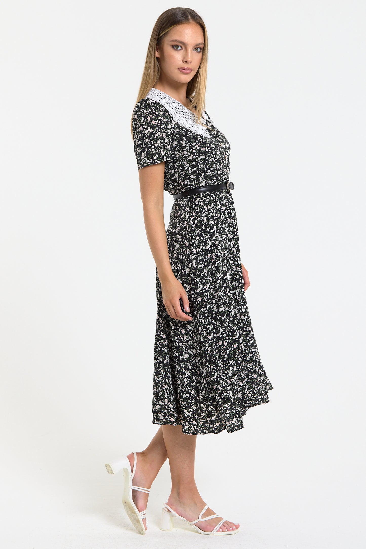 
                  
                    Black Floral Lace Collar Midi Dress
                  
                