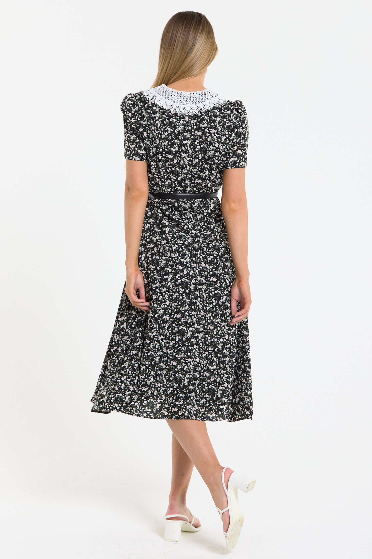 
                  
                    Black Floral Lace Collar Midi Dress
                  
                