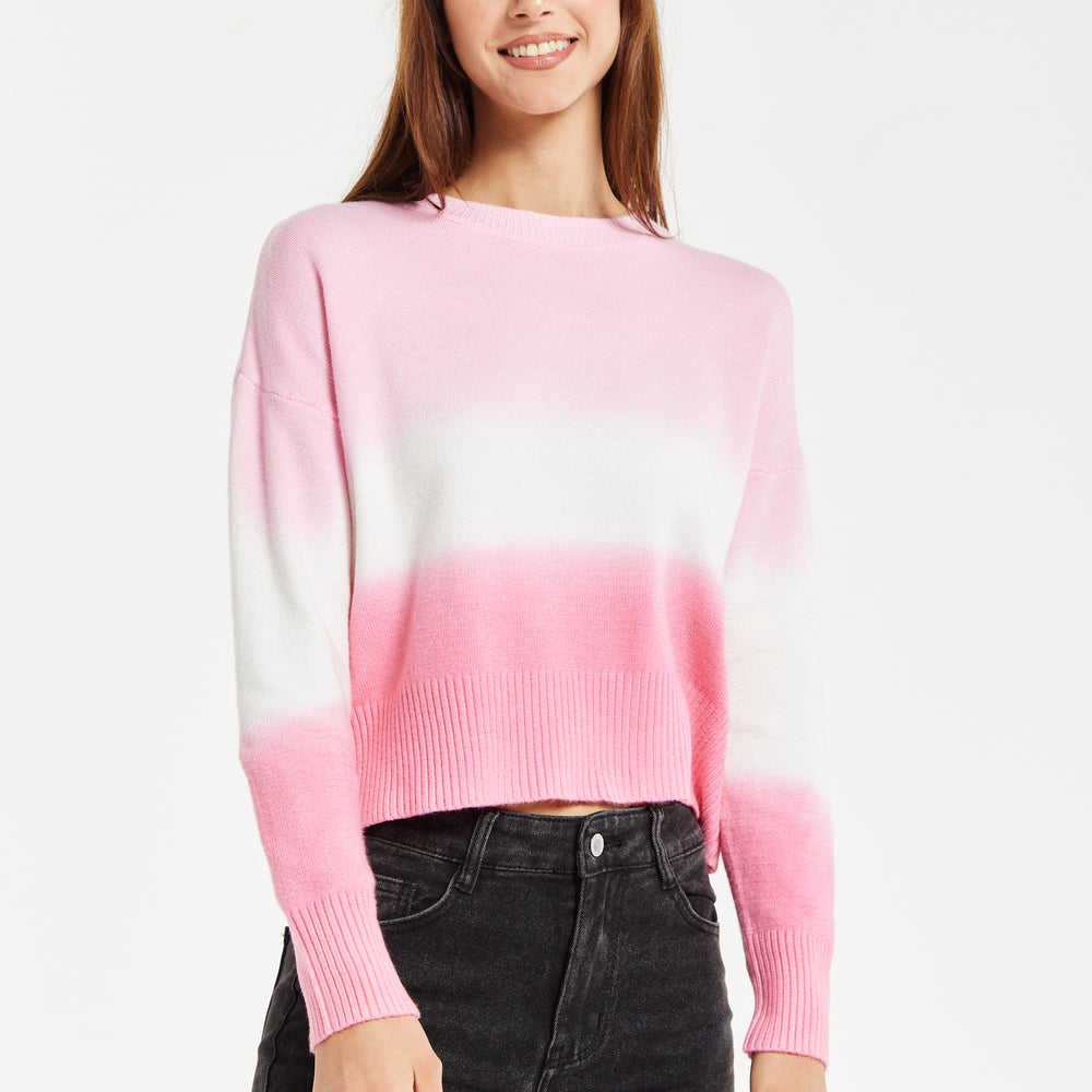 
                  
                    Women's Jumper with Long Sleeves in Chic Pink and White Ombre Design - Perfectly Stylish and Comfortable
                  
                