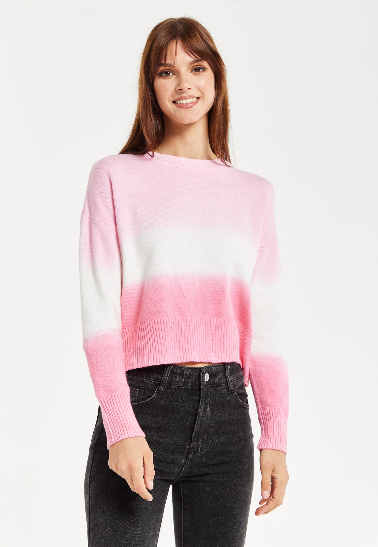 
                  
                    Women's Jumper with Long Sleeves in Chic Pink and White Ombre Design - Perfectly Stylish and Comfortable
                  
                