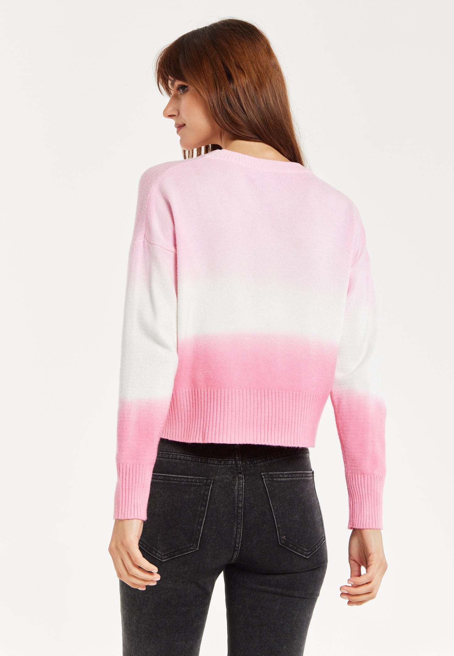 
                  
                    Women's Jumper with Long Sleeves in Chic Pink and White Ombre Design - Perfectly Stylish and Comfortable
                  
                