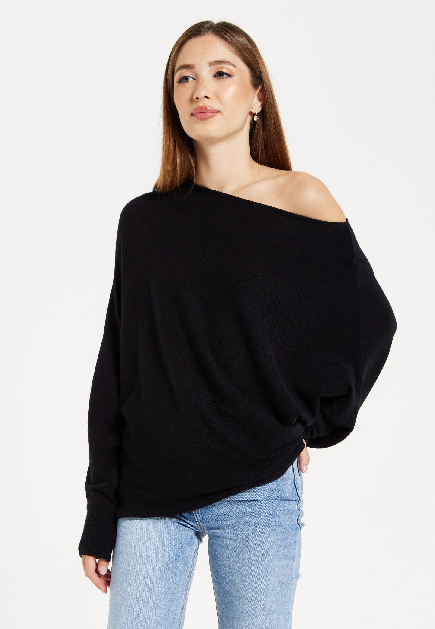 
                  
                    Women's Jumper Black Soft Batwing Sleeve with Relaxed Fit and Elegant Fabric by Liquorish
                  
                