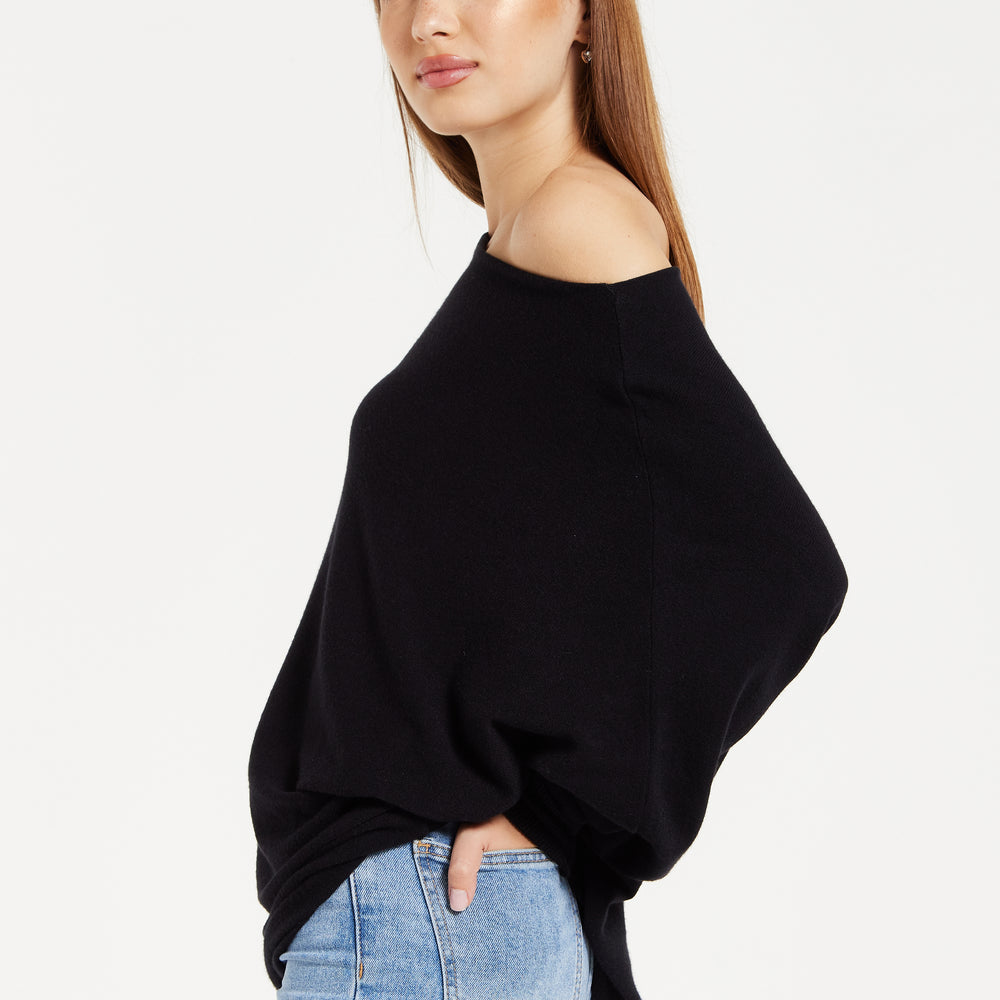 
                  
                    Women's Jumper Black Soft Batwing Sleeve with Relaxed Fit and Elegant Fabric by Liquorish
                  
                