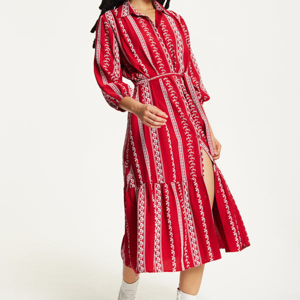 Embroidered Midi Shirt Dress