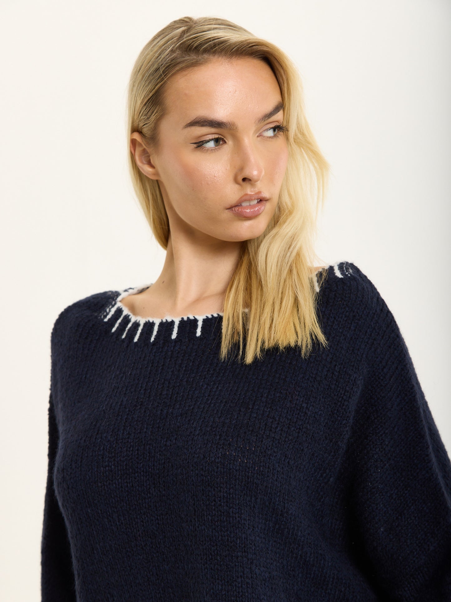 
                  
                    Navy Wool Blend Jumper White Trim
                  
                