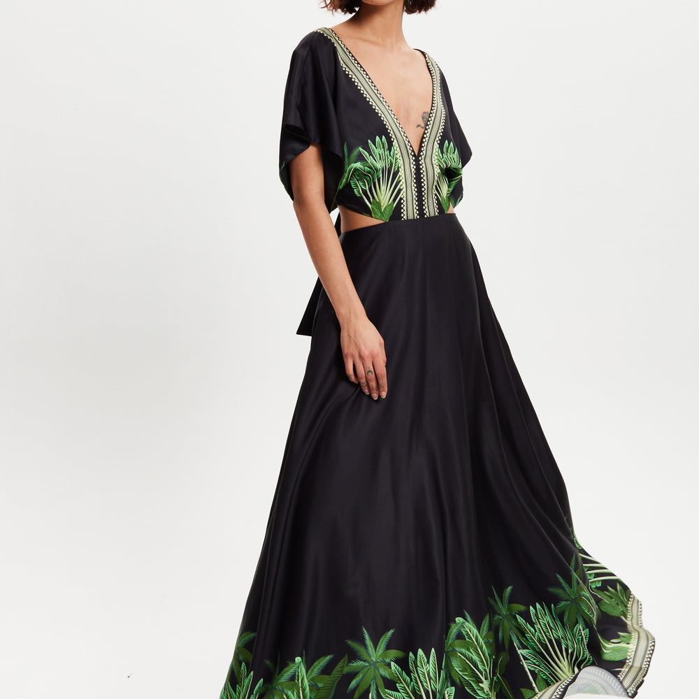 
                  
                    Liquorish Leaf Printed V-Neck Back Detail A-Line Maxi Dress
                  
                