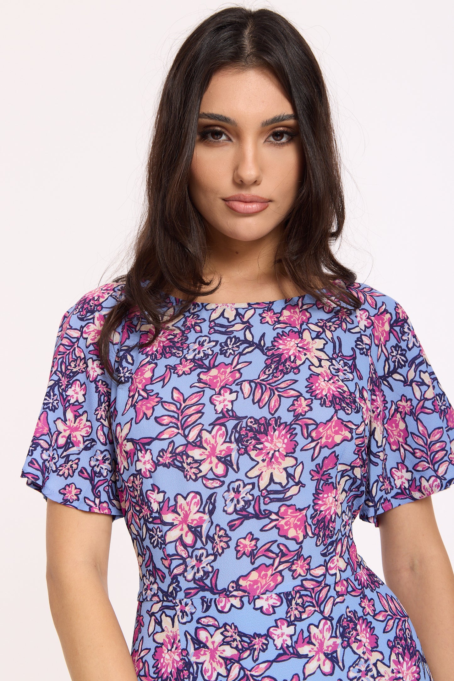 
                  
                    Blue Floral Flutter Sleeve Midi Dress
                  
                