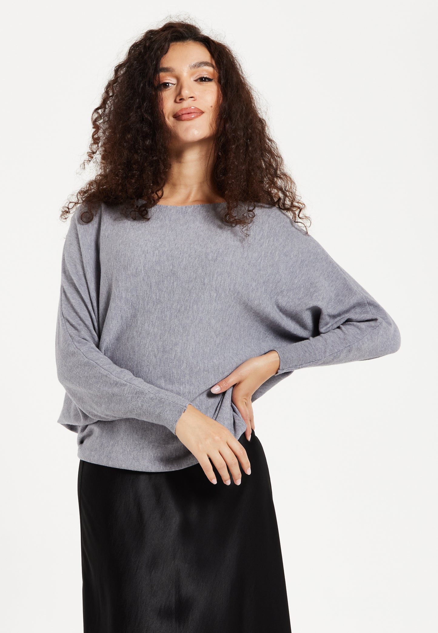 
                  
                    Women's Jumper in Light Grey with Back Pearl-Button Detail and Batwing Sleeves, Perfect for Effortless Style and Comfort - Liquorish
                  
                