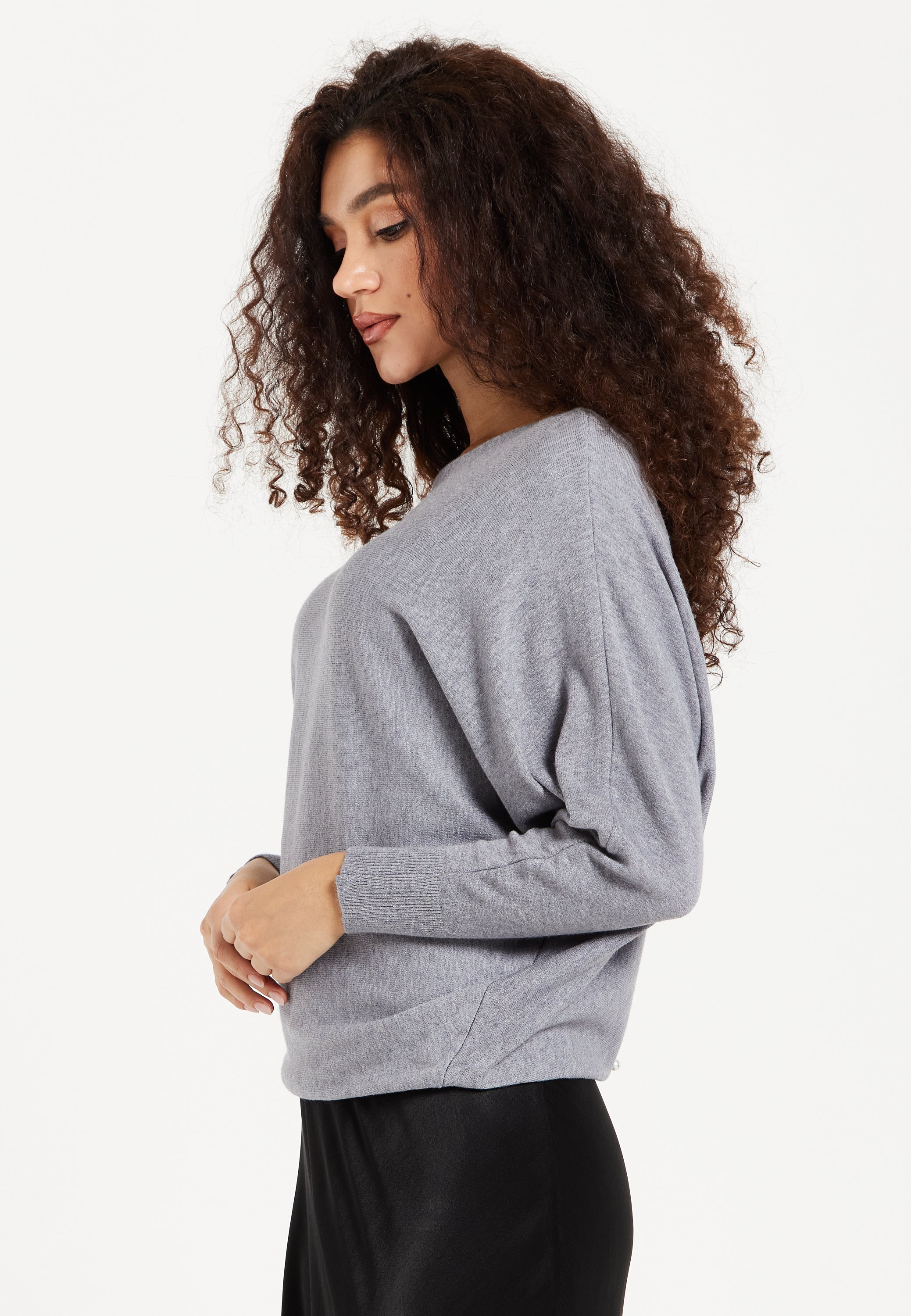 Women s Jumper in Light Grey with Back Pearl Button Detail and Batwing Liquorish Online