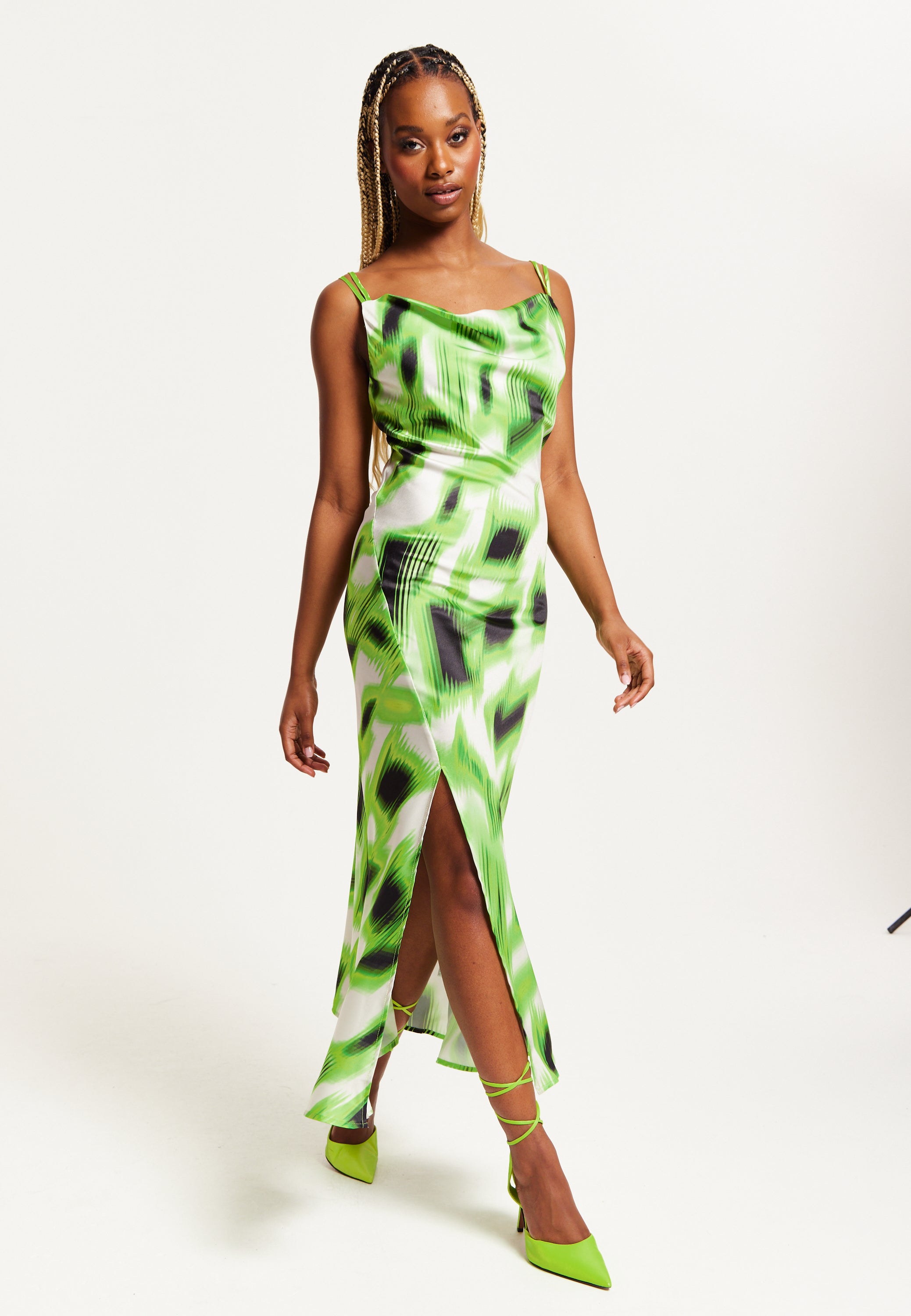 Green cowl best sale neck midi dress