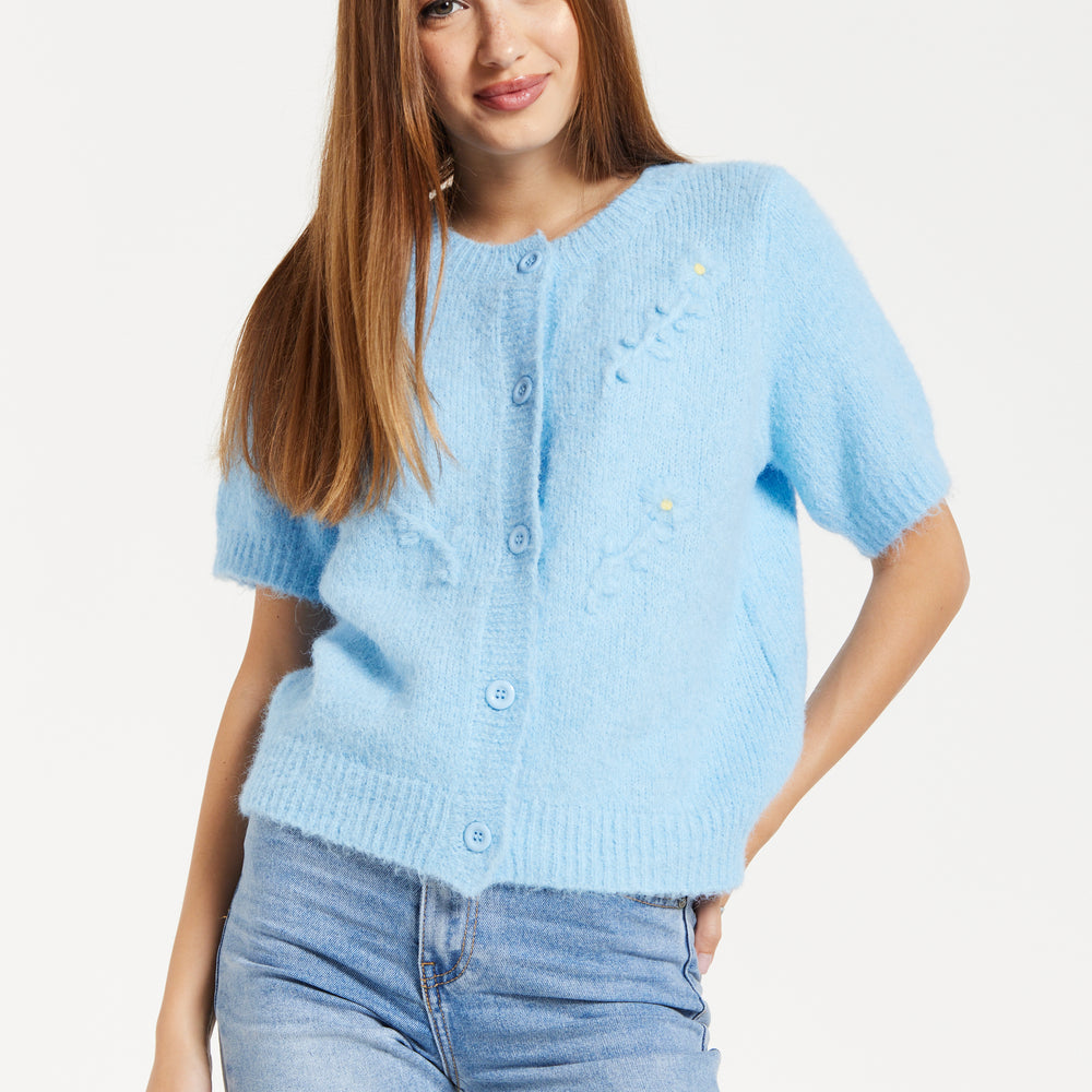 
                  
                    Blue Knitted Floral Short Sleeve Cardigan
                  
                