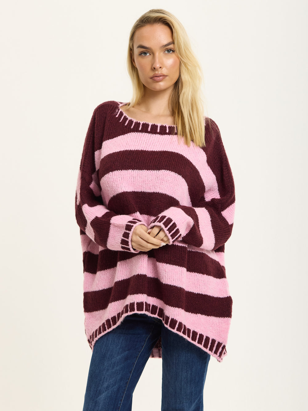 Burgundy Pink Stripe Wool Blend Jumper
