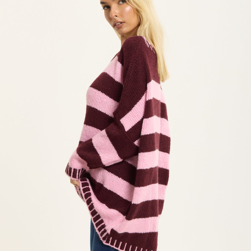 
                  
                    Burgundy Pink Stripe Wool Blend Jumper
                  
                