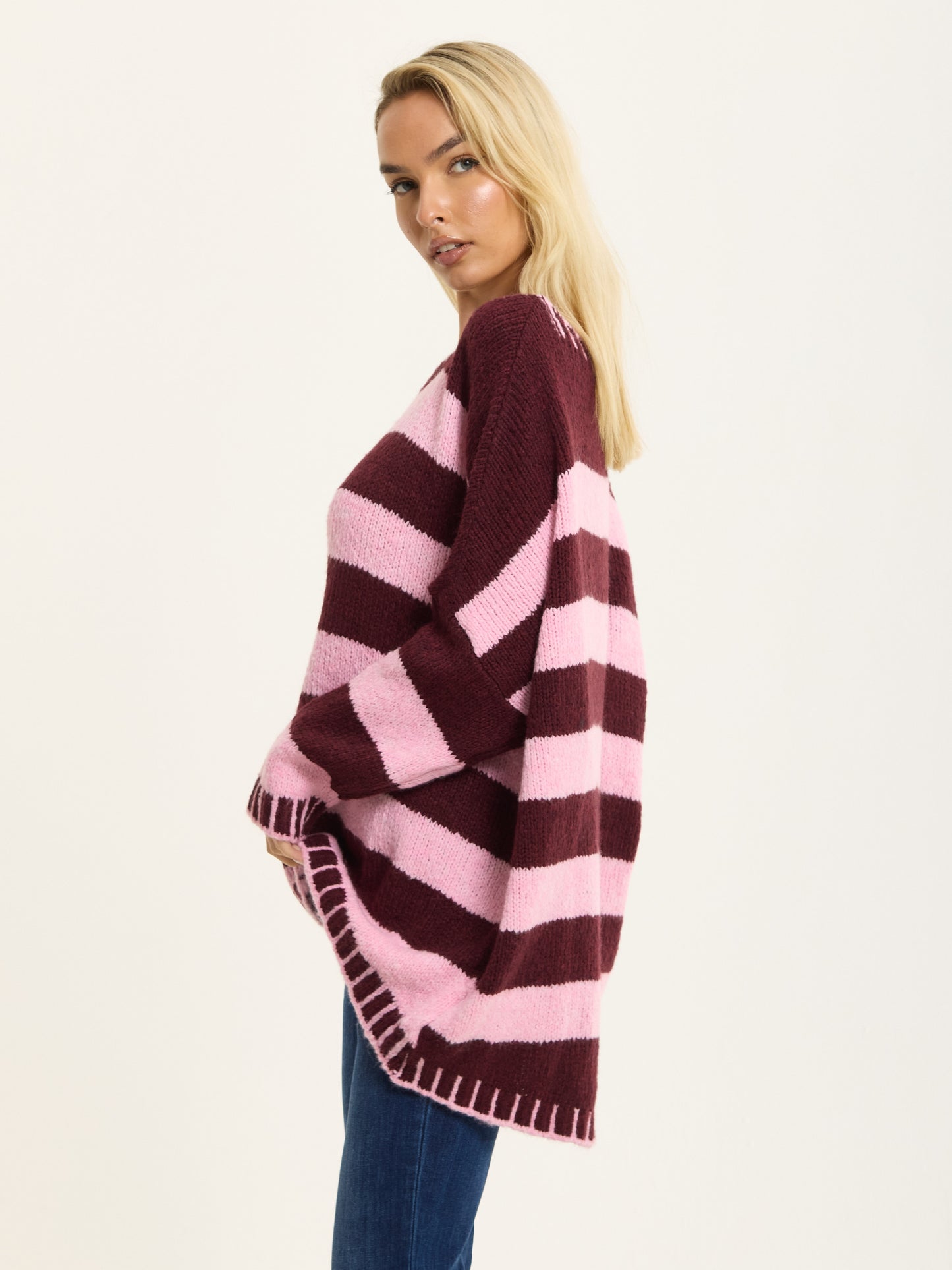 
                  
                    Burgundy Pink Stripe Wool Blend Jumper
                  
                