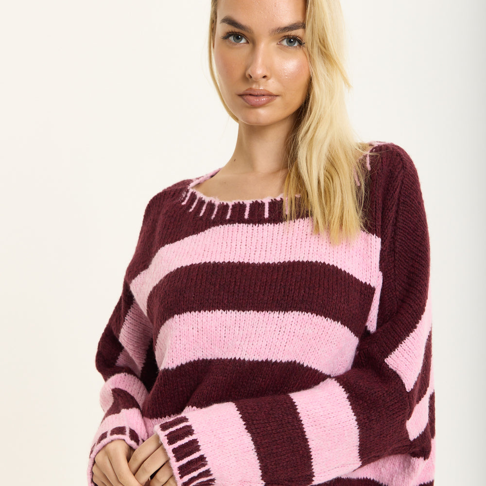 
                  
                    Burgundy Pink Stripe Wool Blend Jumper
                  
                