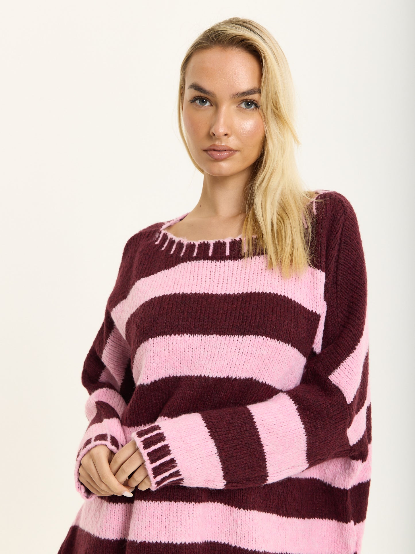 
                  
                    Burgundy Pink Stripe Wool Blend Jumper
                  
                