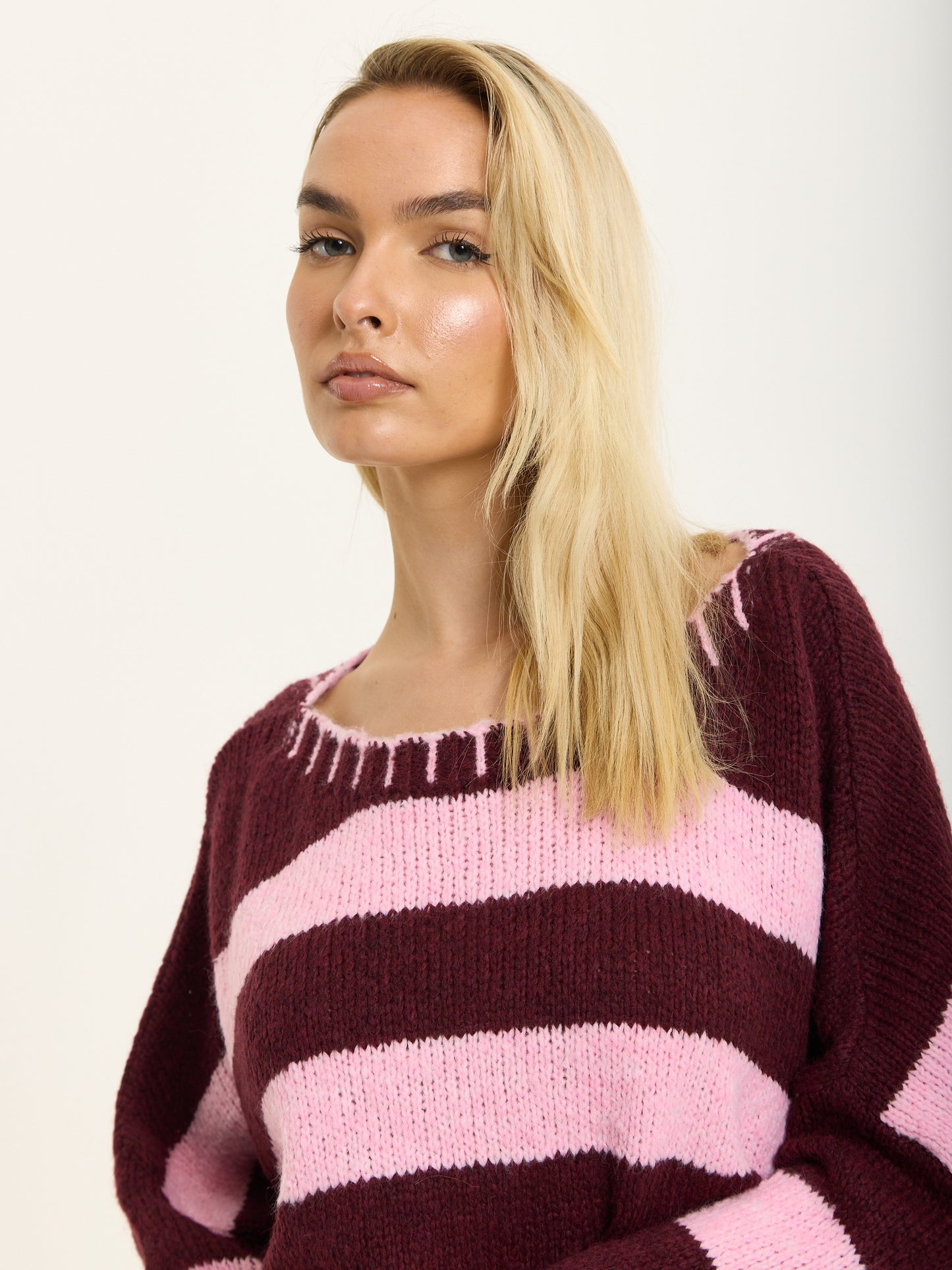 
                  
                    Burgundy Pink Stripe Wool Blend Jumper
                  
                