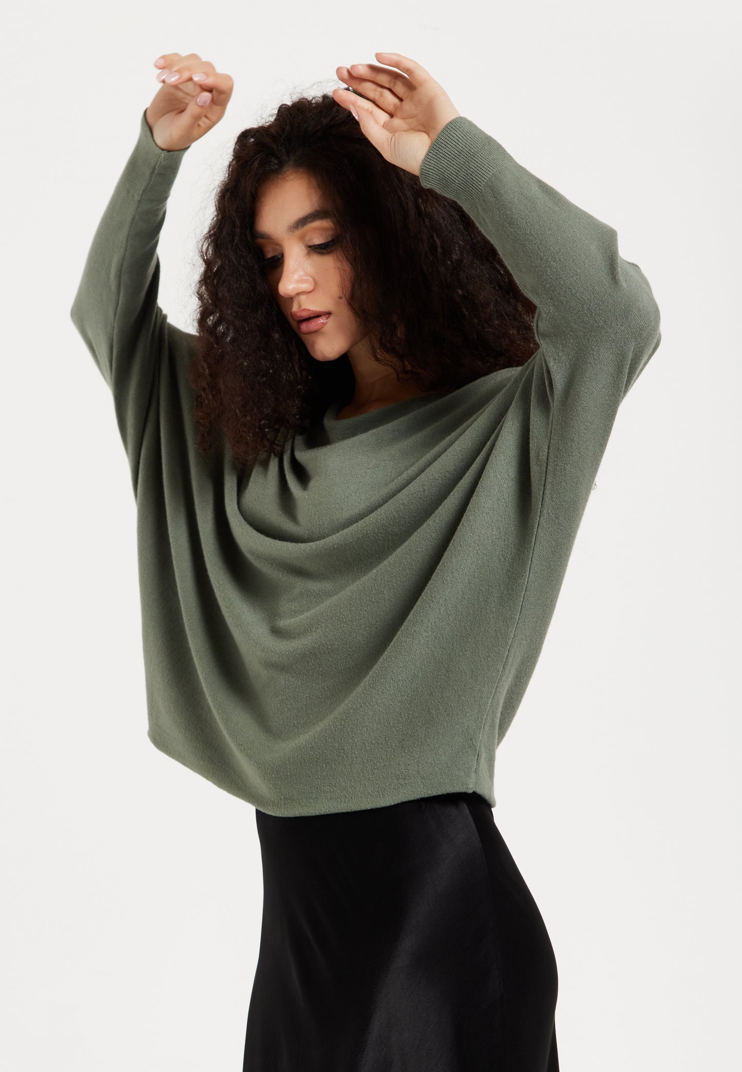 
                  
                    Women's Jumper Khaki Batwing Sleeve Soft Knit with Wide Boat Neckline for Effortless Chic Style
                  
                