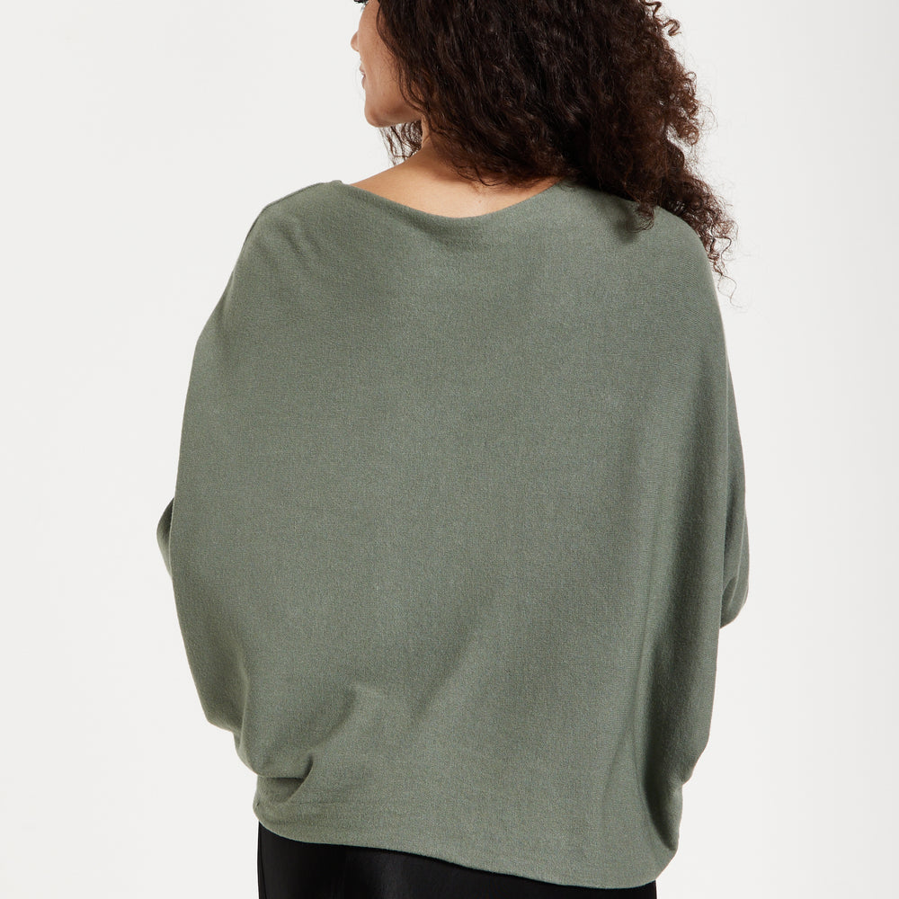 
                  
                    Women's Jumper Khaki Batwing Sleeve Soft Knit with Wide Boat Neckline for Effortless Chic Style
                  
                