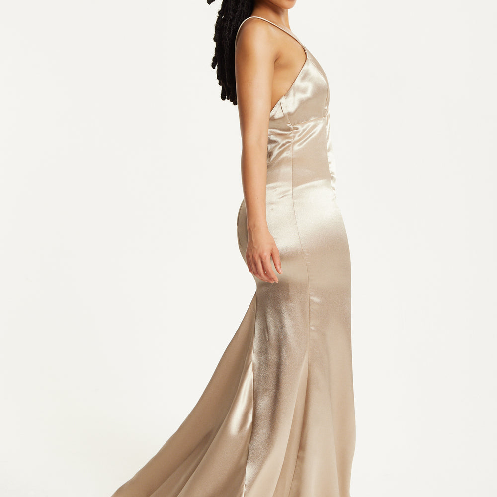 
                  
                    Gold Satin Plunge Maxi Dress
                  
                