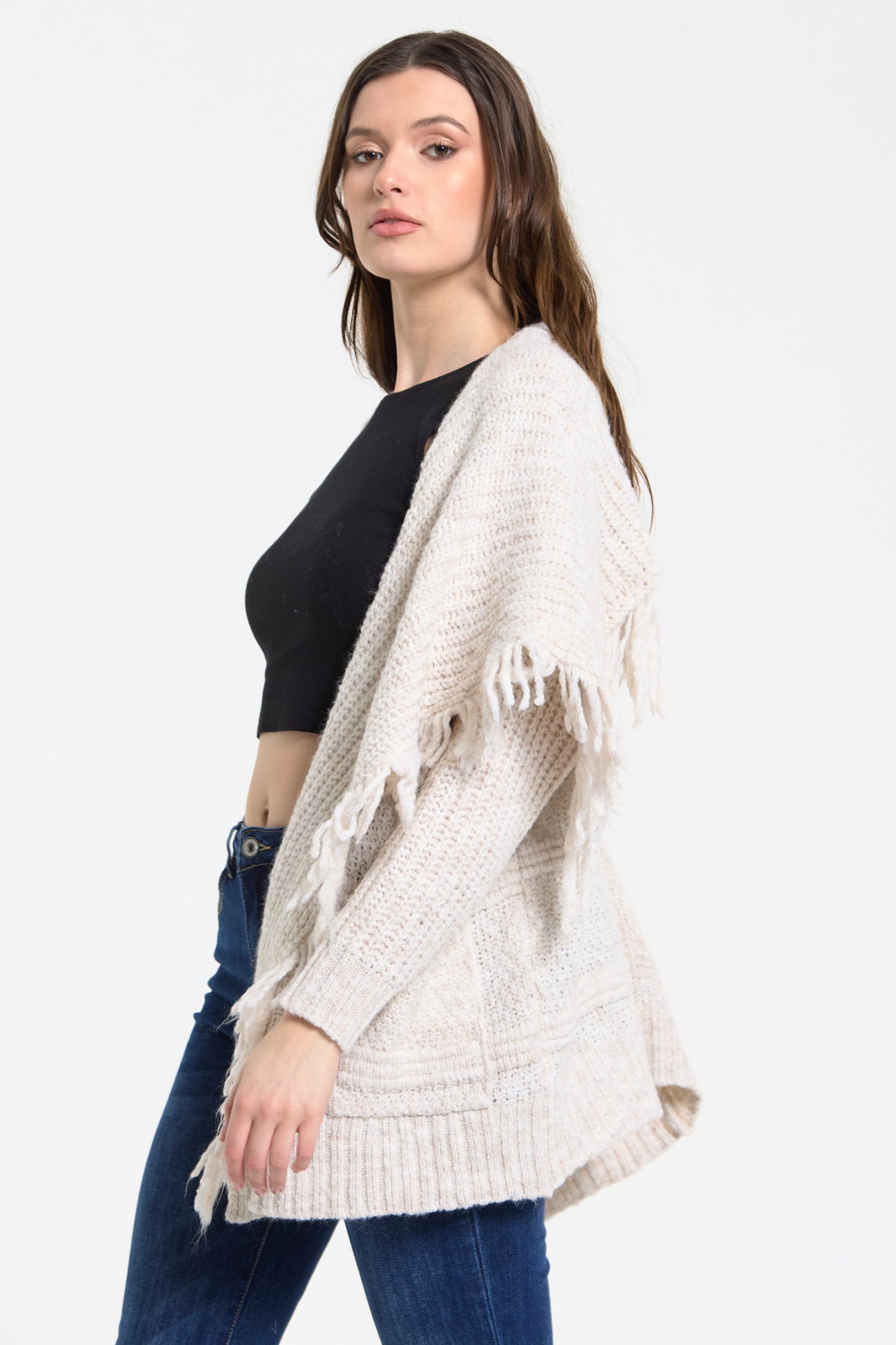 
                  
                    Cream Fringe Knit Cardigan
                  
                