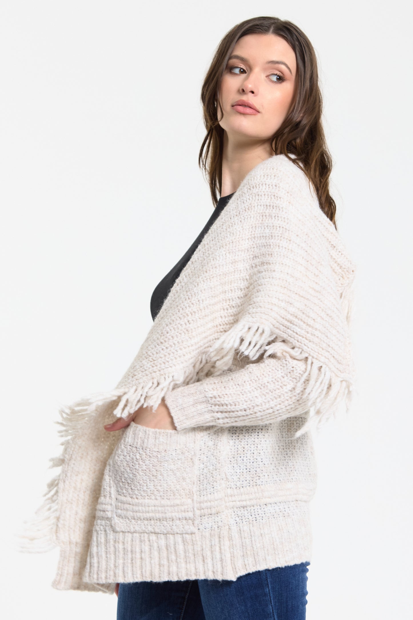
                  
                    Cream Fringe Knit Cardigan
                  
                
