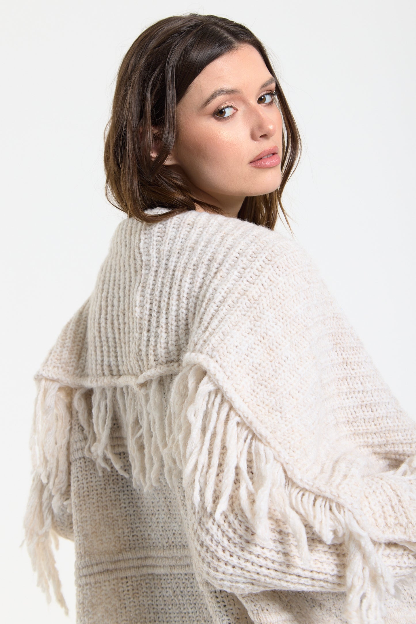 
                  
                    Cream Fringe Knit Cardigan
                  
                