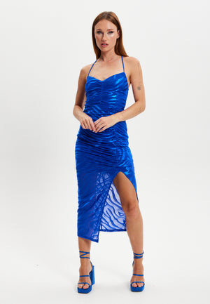 Liquorish Zebra Print Royal Blue Midi Dress