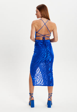 Liquorish Zebra Print Royal Blue Midi Dress