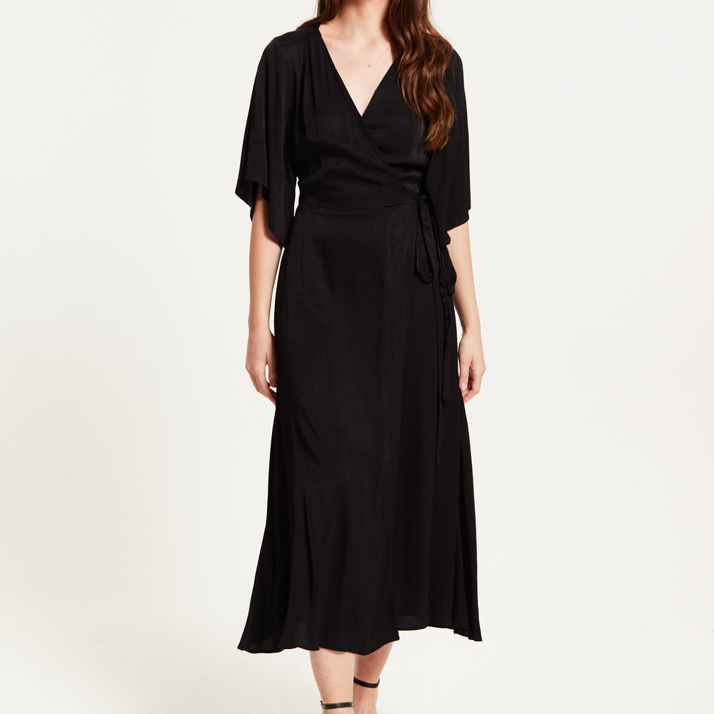 
                  
                    Liquorish Black Maxi Wrap Dress With Kimono Sleeves
                  
                