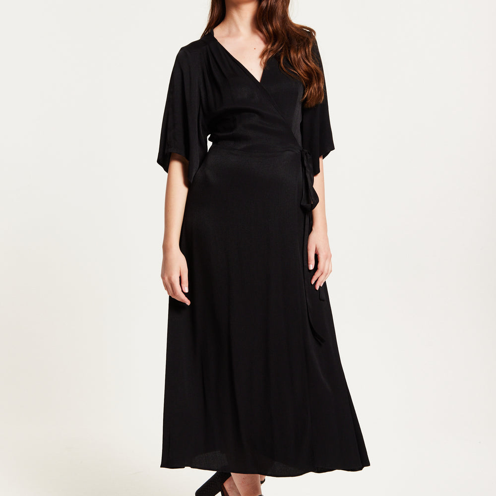 
                  
                    Liquorish Black Maxi Wrap Dress With Kimono Sleeves
                  
                