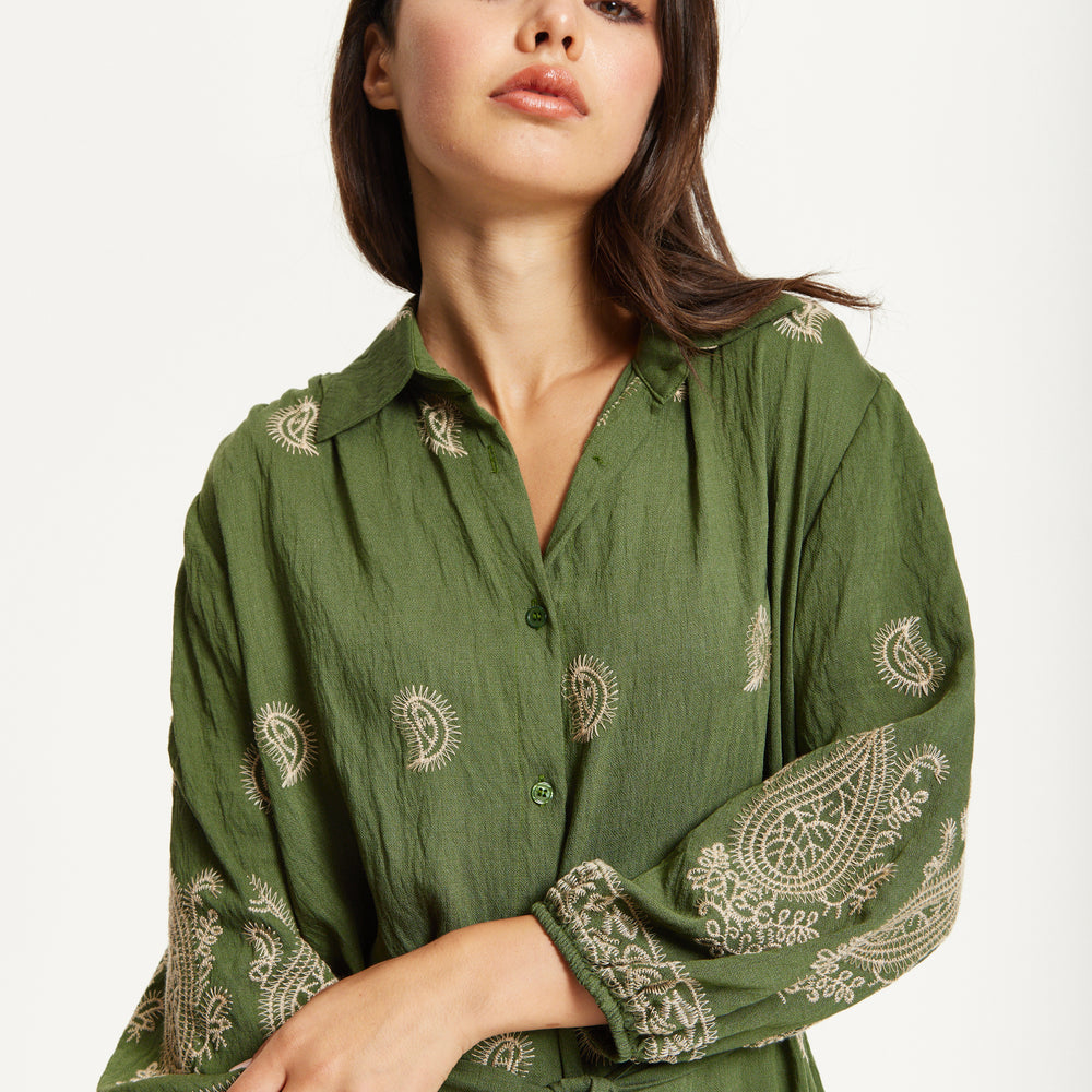 
                  
                    Paisley Embroidered Midi Shirt Dress
                  
                