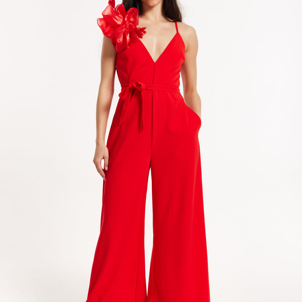 
                  
                    Red Floral Shoulder Wide-Leg Jumpsuit
                  
                