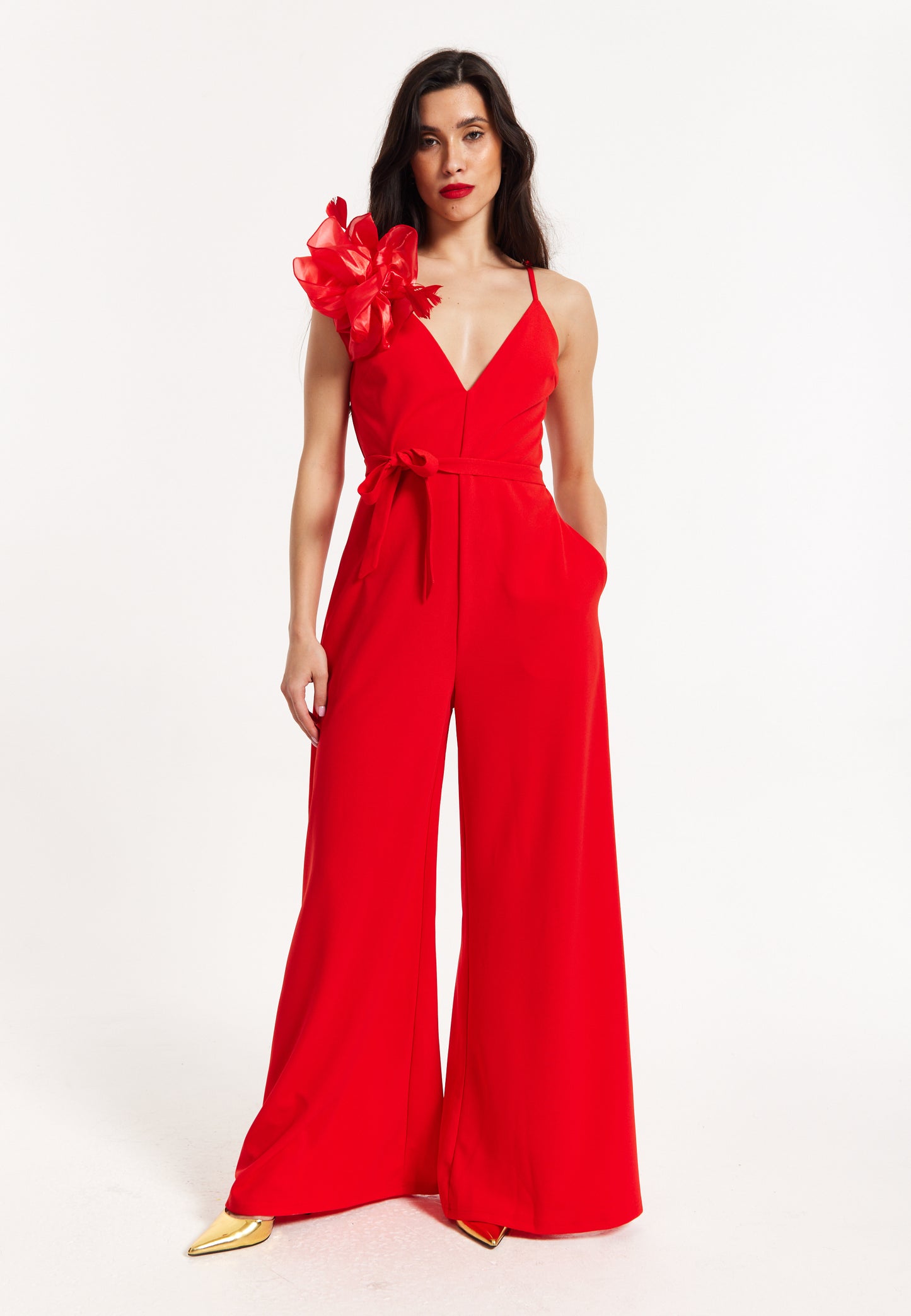 
                  
                    Red Floral Shoulder Wide-Leg Jumpsuit
                  
                