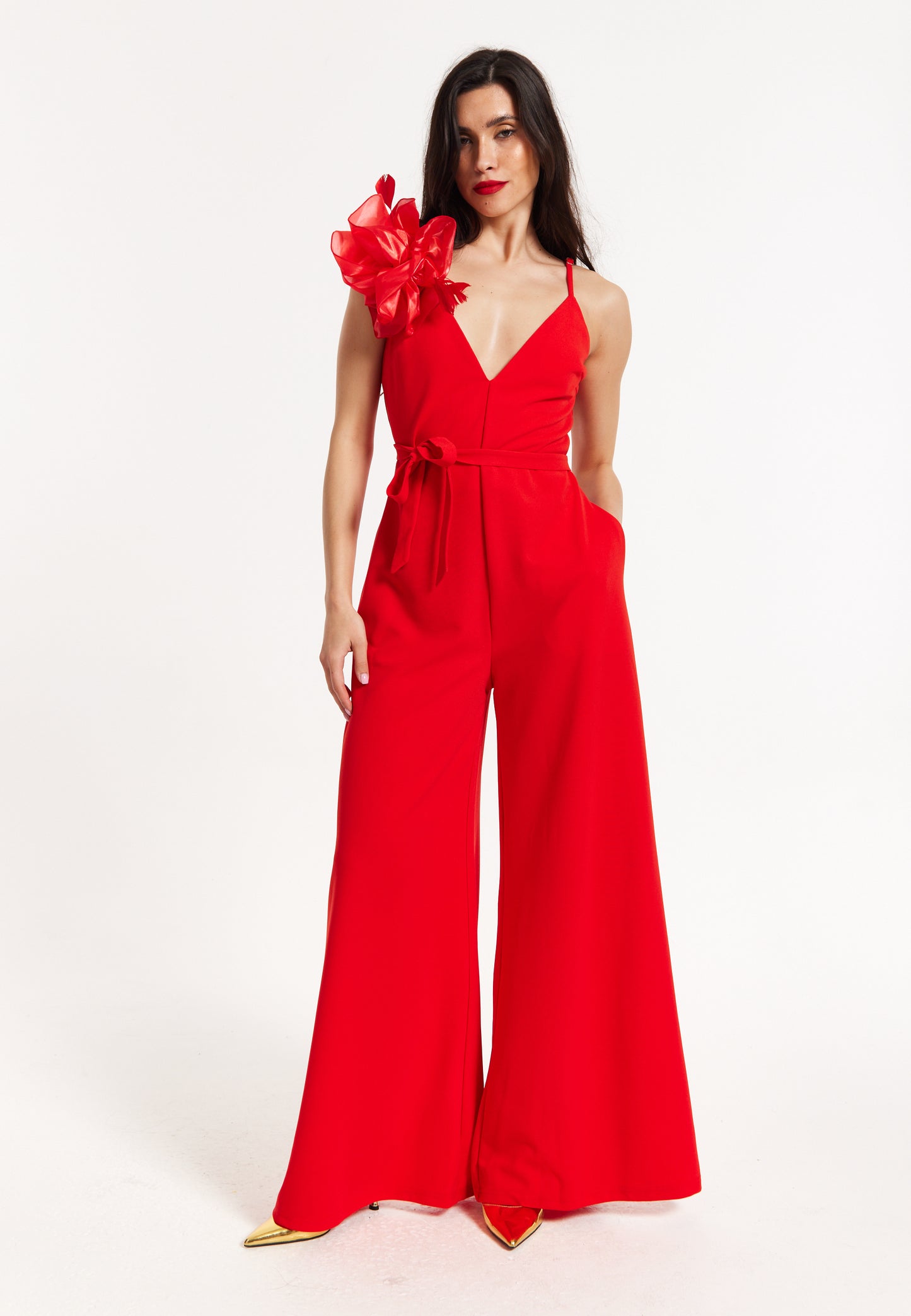 
                  
                    Red Floral Shoulder Wide-Leg Jumpsuit
                  
                