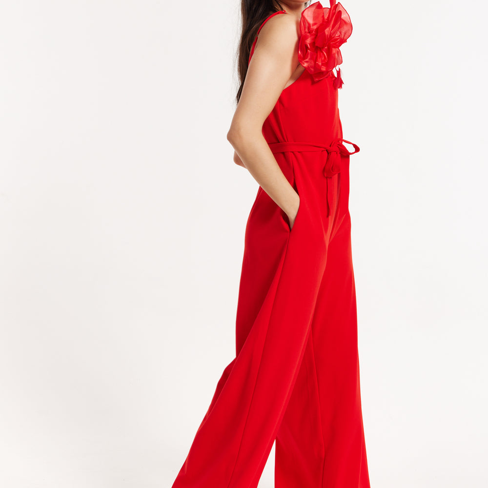 
                  
                    Red Floral Shoulder Wide-Leg Jumpsuit
                  
                