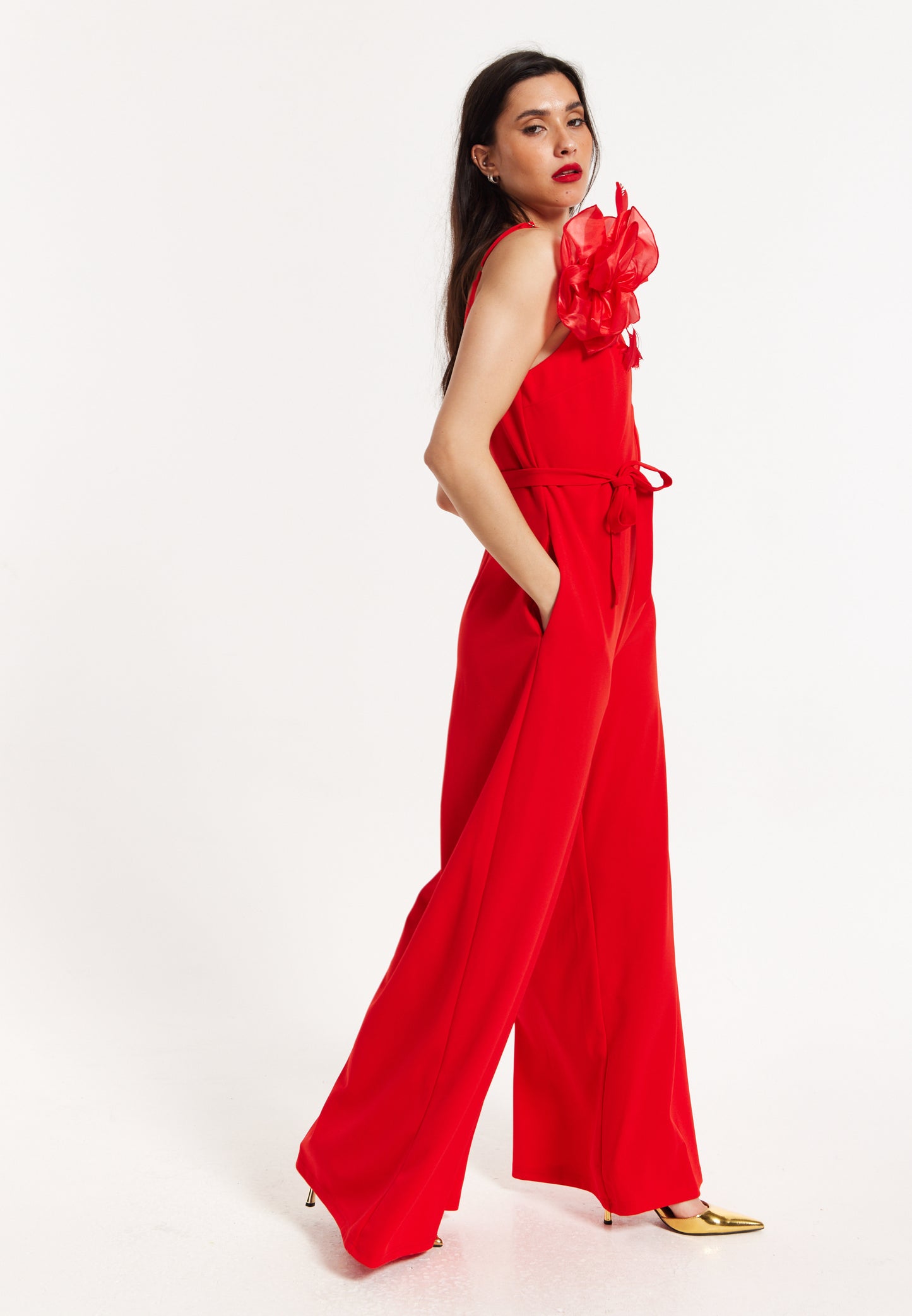 
                  
                    Red Floral Shoulder Wide-Leg Jumpsuit
                  
                