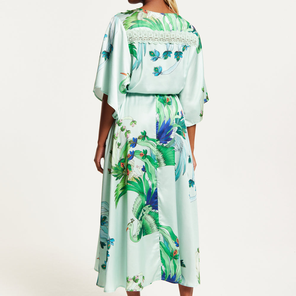 
                  
                    Liquorish Mint Green Bird And Floral Wrap Maxi Dress With Lace Details
                  
                