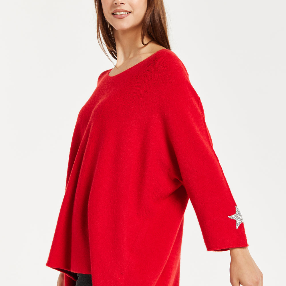 
                  
                    Women's Red Oversized V-Neck Jumper with Star Embellishment by Liquorish
                  
                