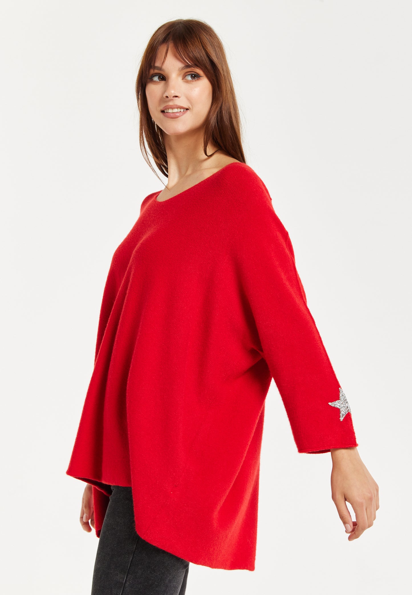 
                  
                    Women's Red Oversized V-Neck Jumper with Star Embellishment by Liquorish
                  
                