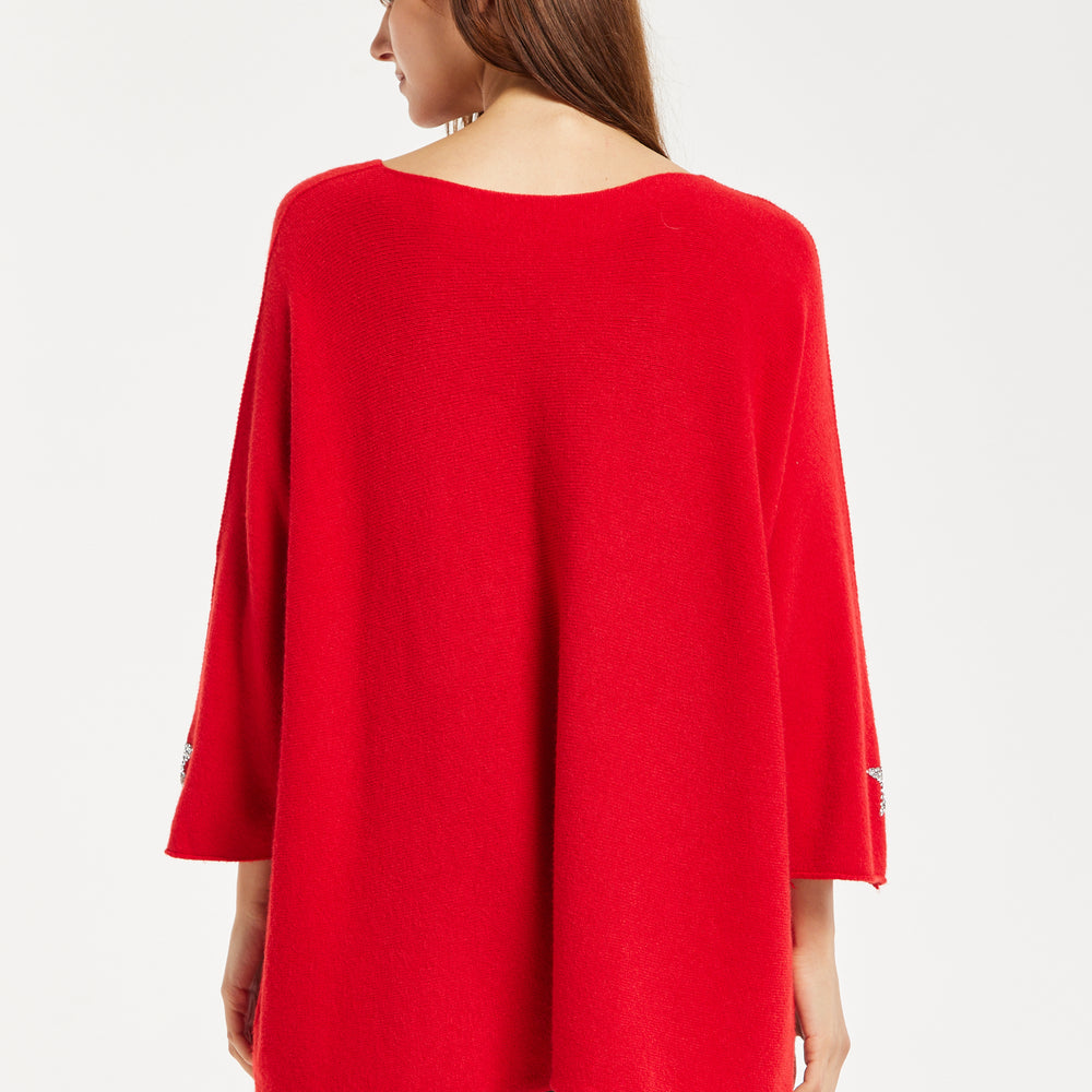 
                  
                    Women's Red Oversized V-Neck Jumper with Star Embellishment by Liquorish
                  
                