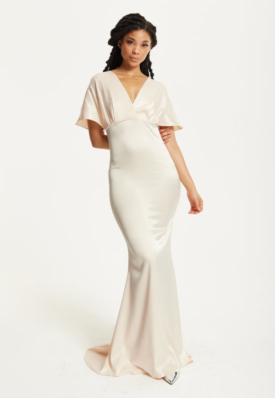chinese dress ladies Champagne Rhinestone Drape Maxi Dress  self-portrait