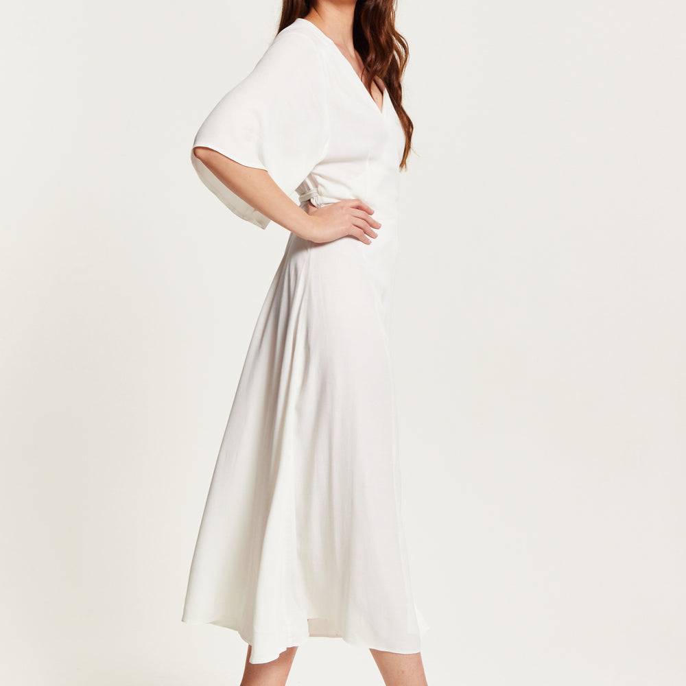 
                  
                    Liquorish Midi Wrap Dress With Kimono Sleeves In White
                  
                